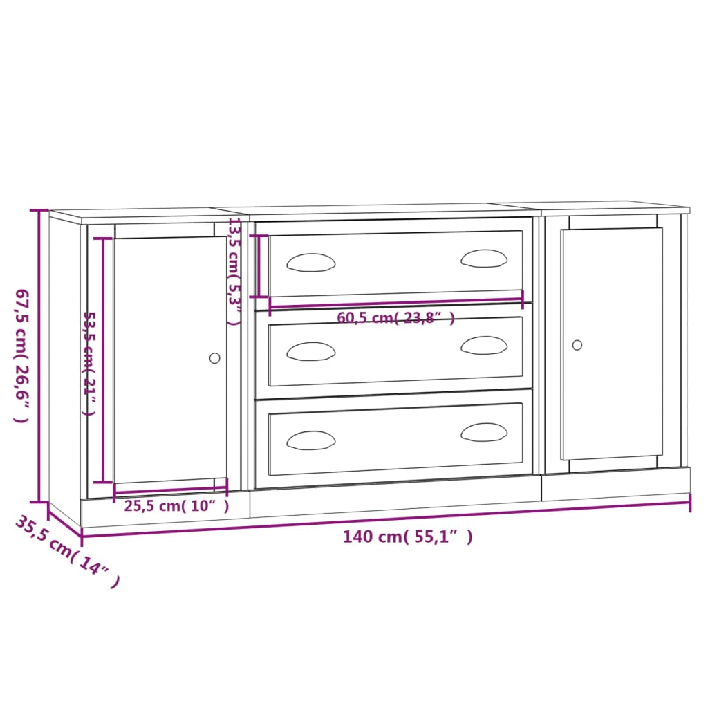 vidaXL Buffets 3 pcs Blanc brillant Bois d'ingénierie