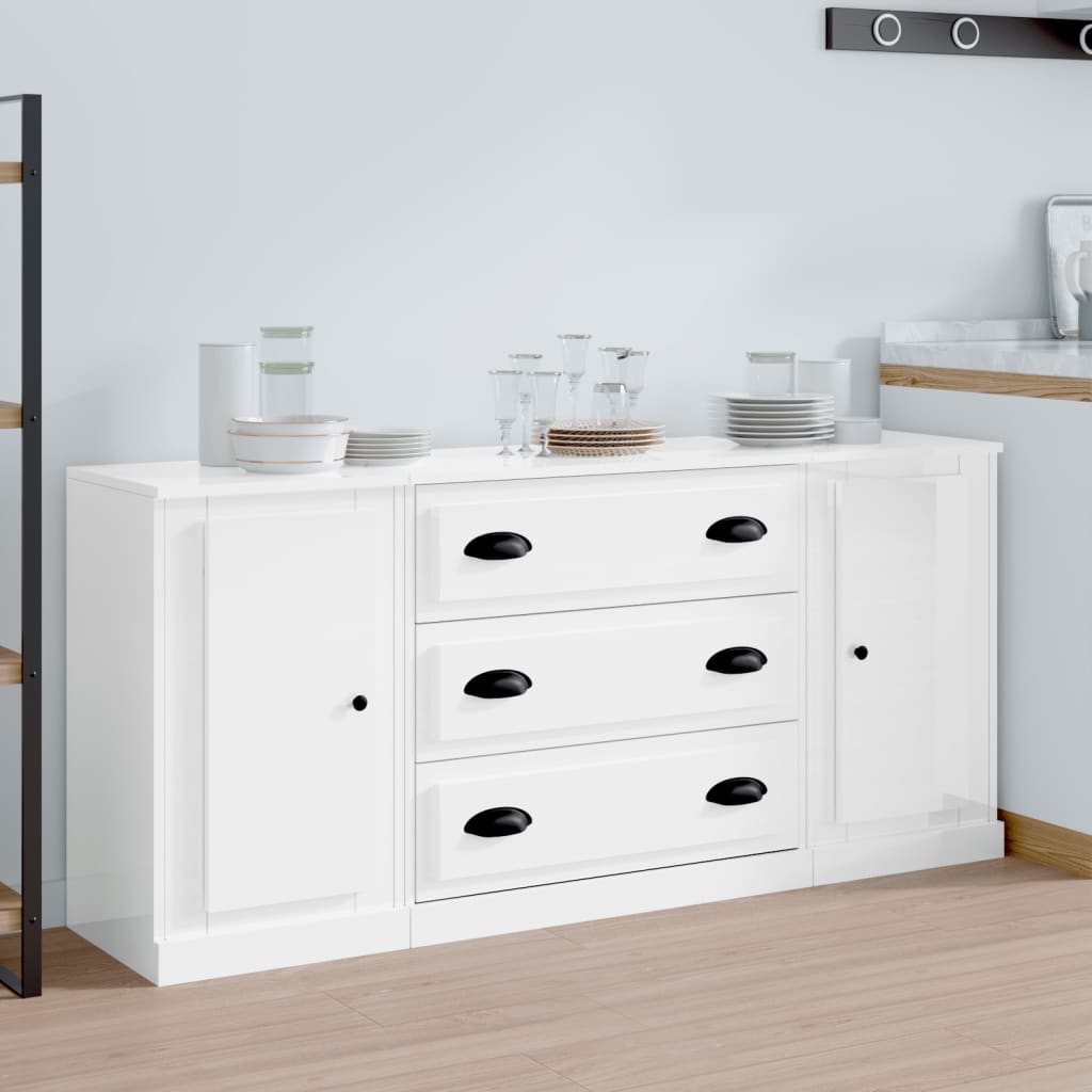 vidaXL Buffets 3 pcs Blanc brillant Bois d'ingénierie