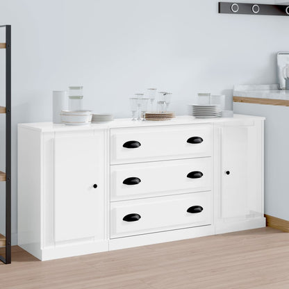 vidaXL Buffets 3 pcs Blanc brillant Bois d'ingénierie