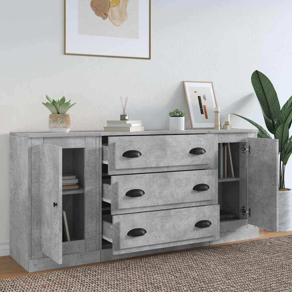 vidaXL Commodes 3 pcs Gris béton Bois d'ingénierie