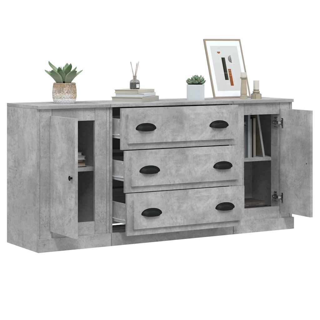 vidaXL Commodes 3 pcs Gris béton Bois d'ingénierie