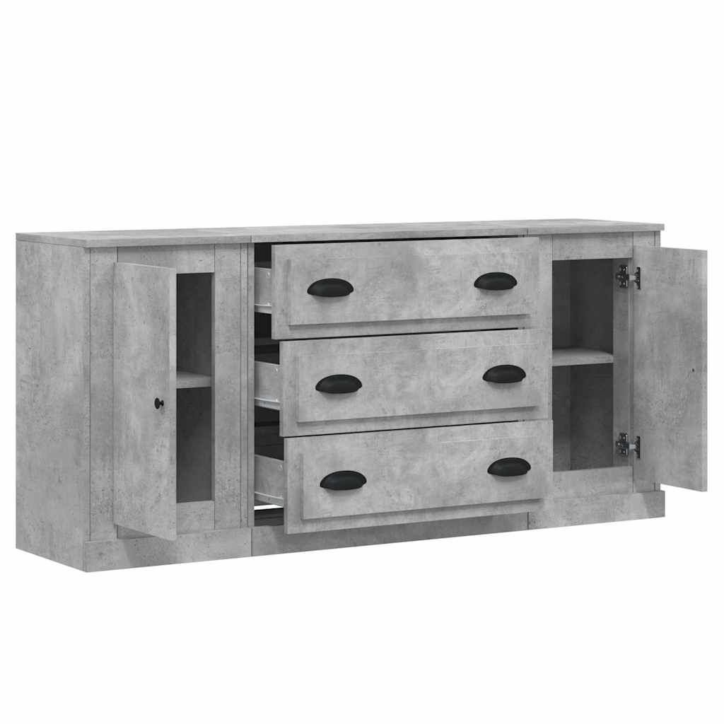 vidaXL Commodes 3 pcs Gris béton Bois d'ingénierie