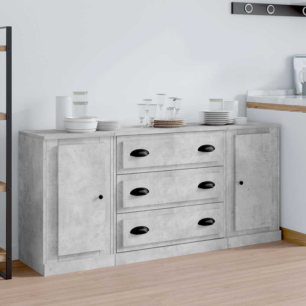 vidaXL Commodes 3 pcs Gris béton Bois d'ingénierie