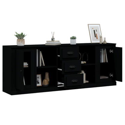 vidaXL Commodes 3 pcs Noir Bois d'ingénierie