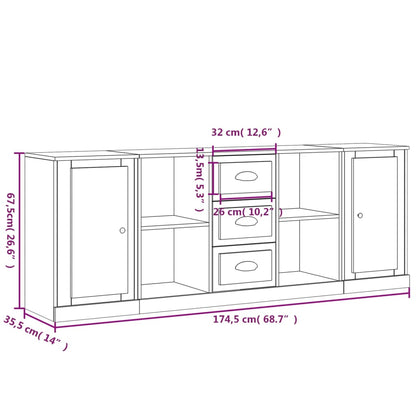vidaXL Commodes 3 pcs Noir Bois d'ingénierie