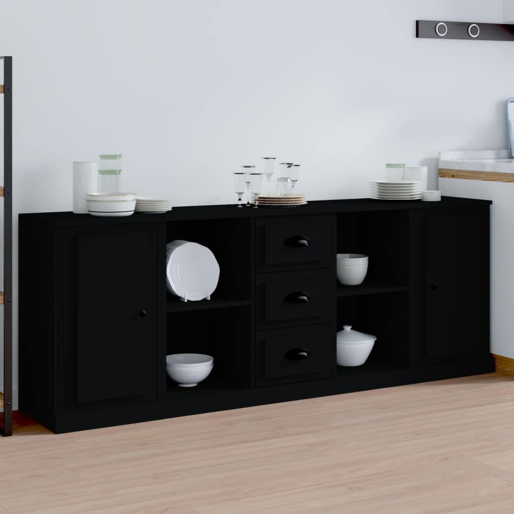 vidaXL Commodes 3 pcs Noir Bois d'ingénierie