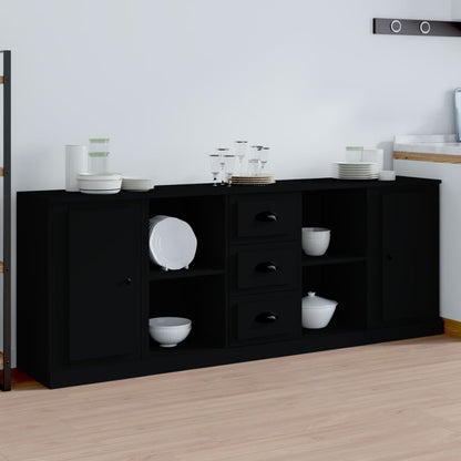 vidaXL Commodes 3 pcs Noir Bois d'ingénierie
