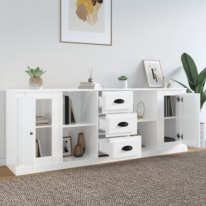 vidaXL Buffets 3 pcs Blanc brillant Bois d'ingénierie
