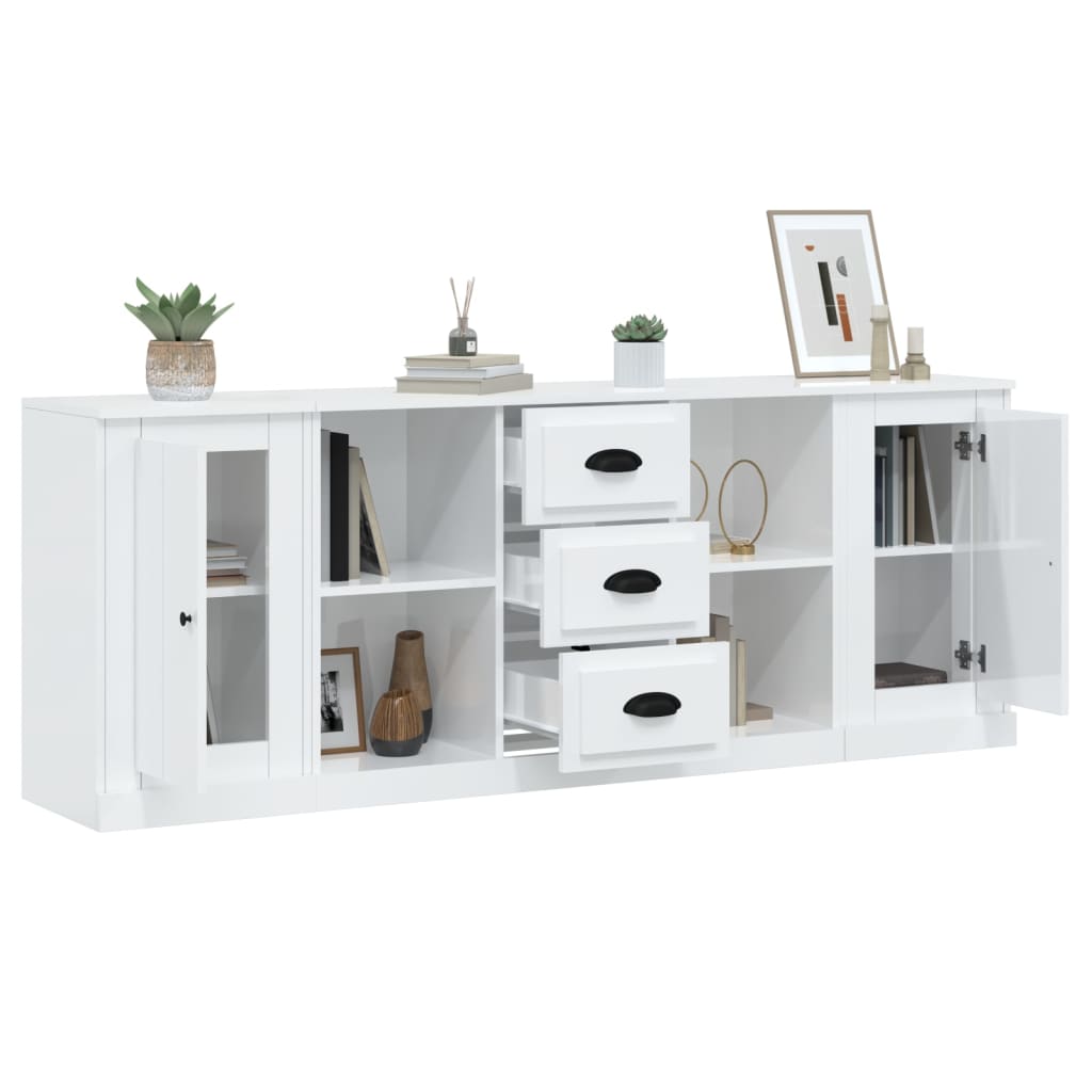 vidaXL Buffets 3 pcs Blanc brillant Bois d'ingénierie