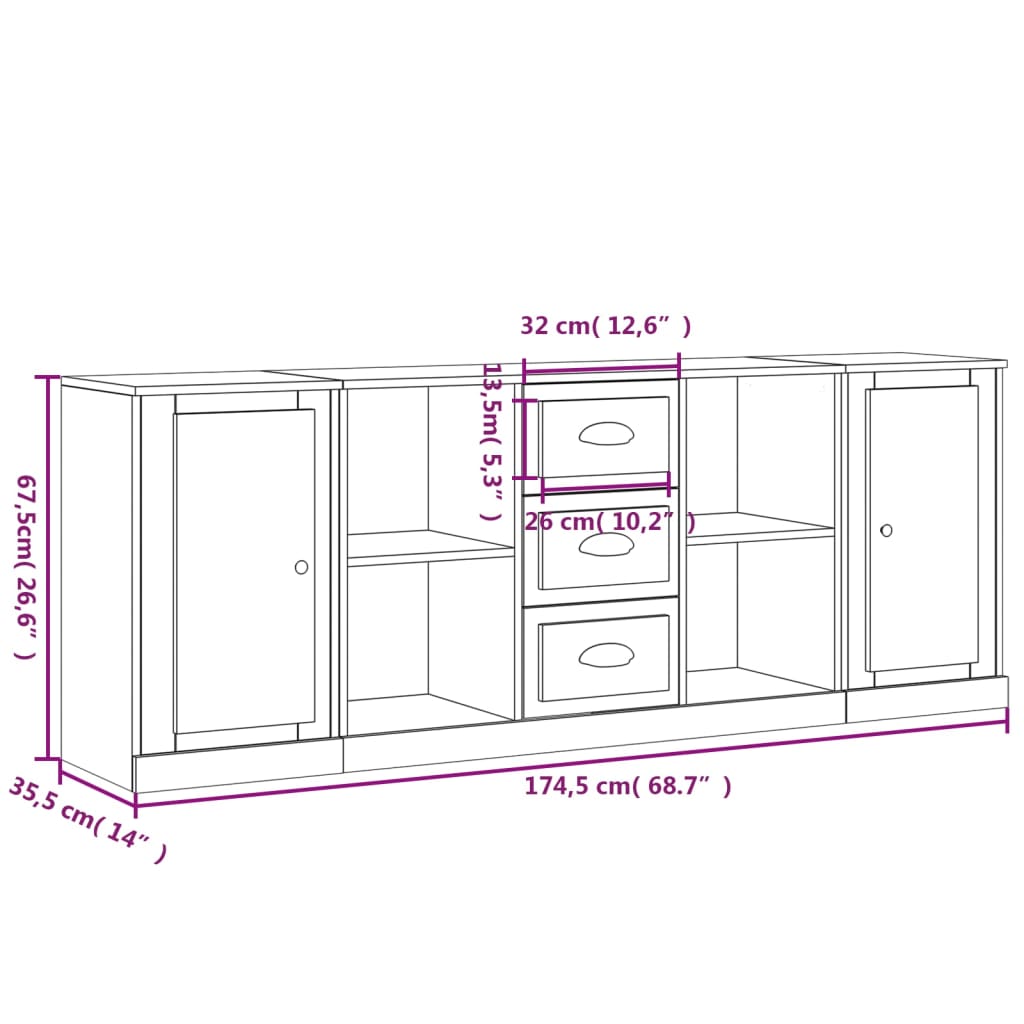 vidaXL Buffets 3 pcs Blanc brillant Bois d'ingénierie
