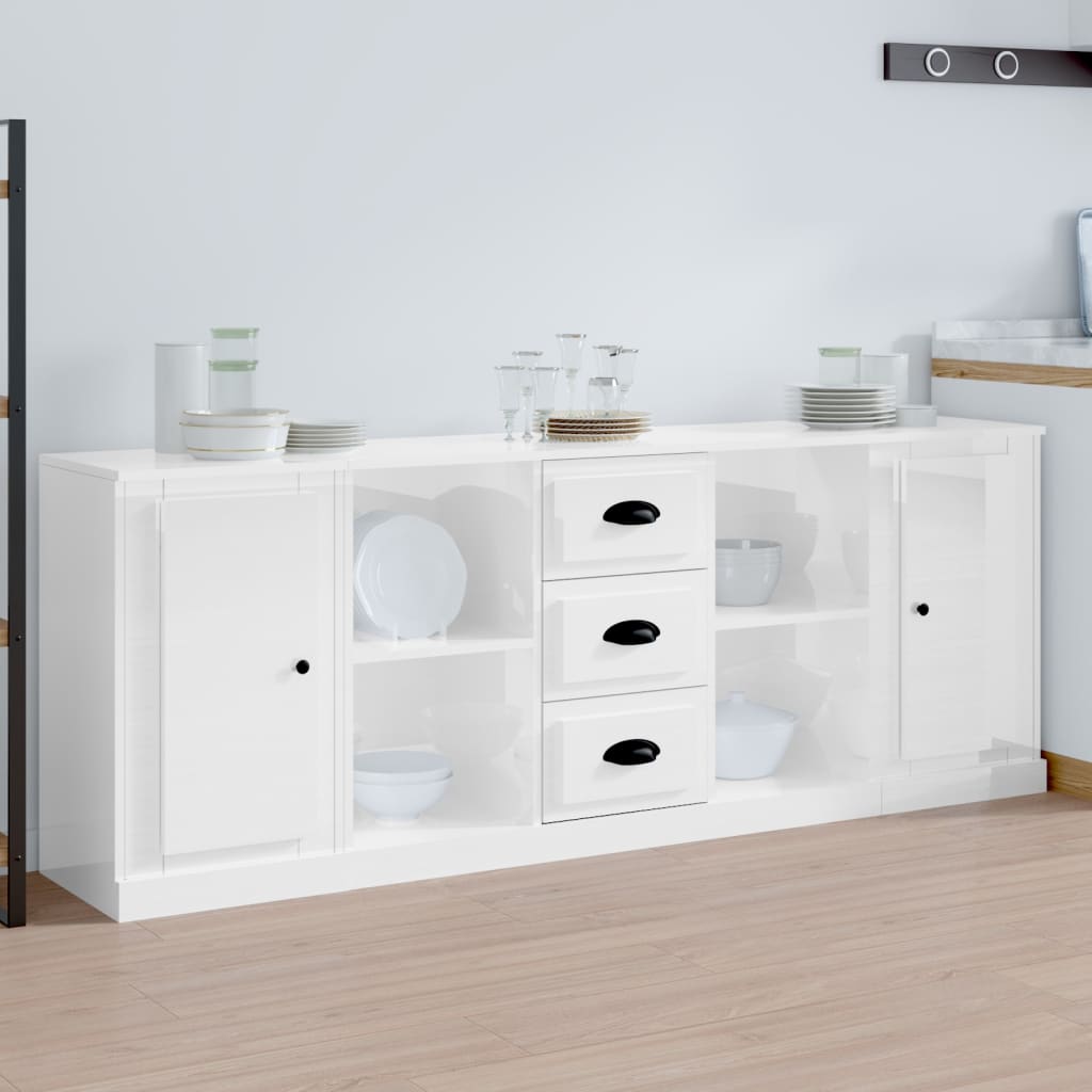 vidaXL Buffets 3 pcs Blanc brillant Bois d'ingénierie