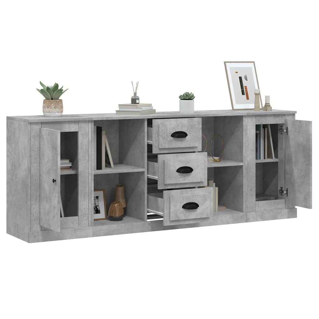 vidaXL Sideboards 3 Stk. Betongrau Holzwerkstoff
