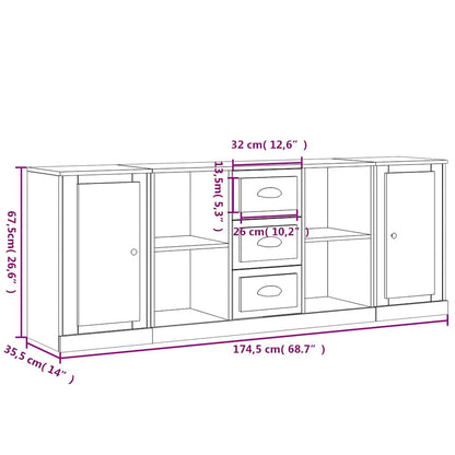 vidaXL Sideboards 3 Stk. Betongrau Holzwerkstoff