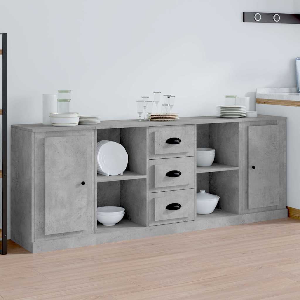 vidaXL Sideboards 3 Stk. Betongrau Holzwerkstoff