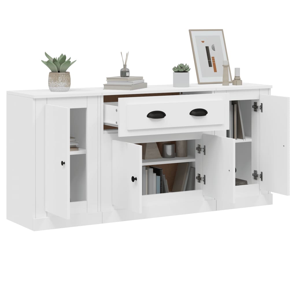 vidaXL Enfilades 3 pcs Blanc Bois d'ingénierie
