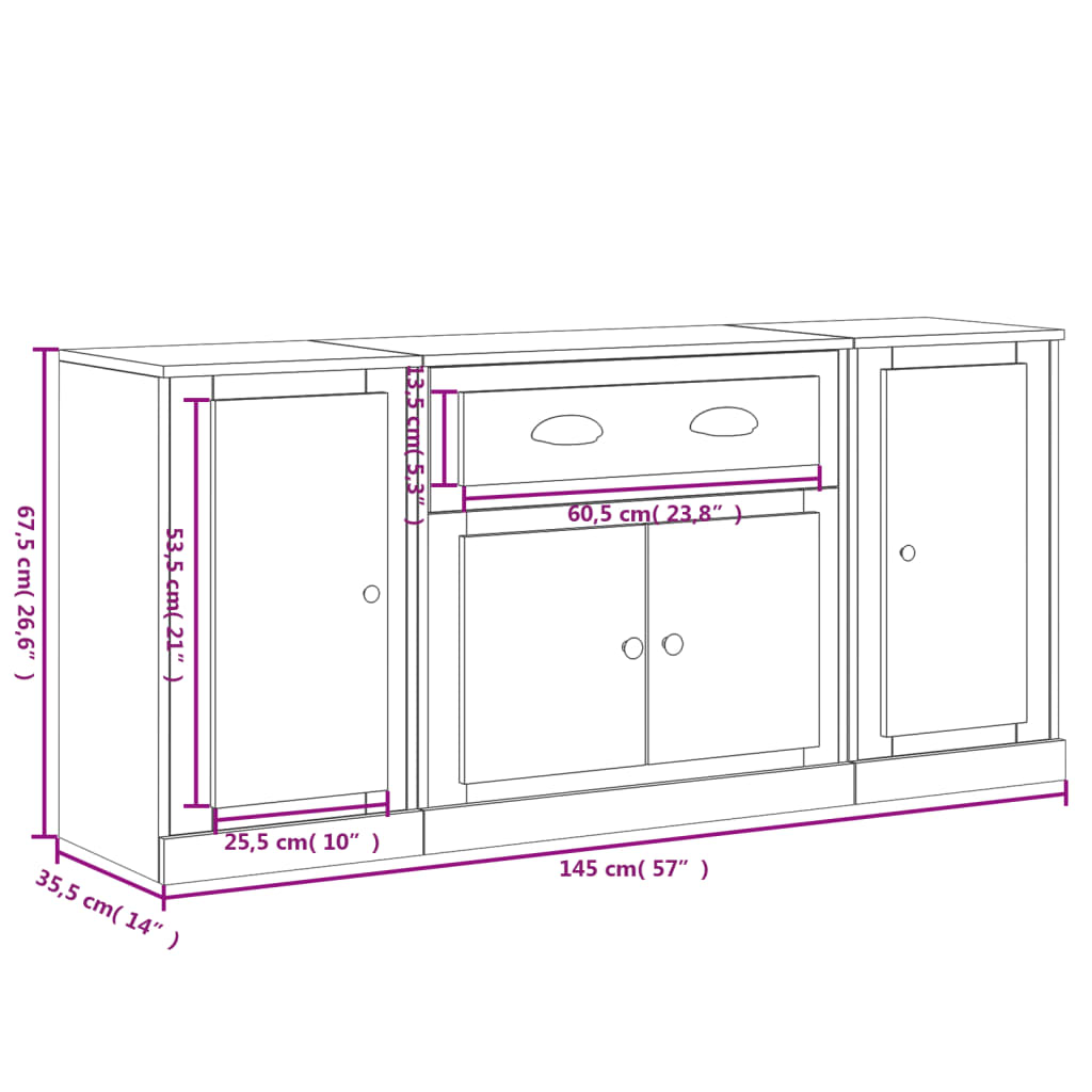 vidaXL Enfilades 3 pcs Blanc Bois d'ingénierie
