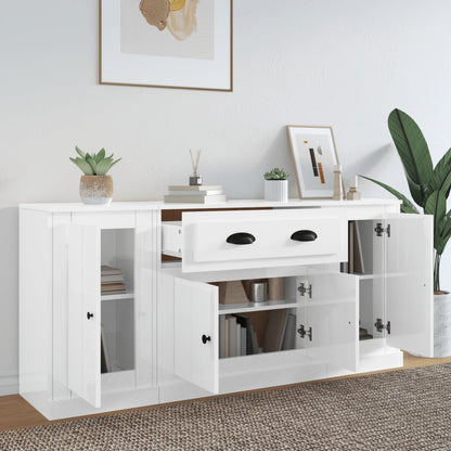 vidaXL Buffets 3 pcs Blanc brillant Bois d'ingénierie