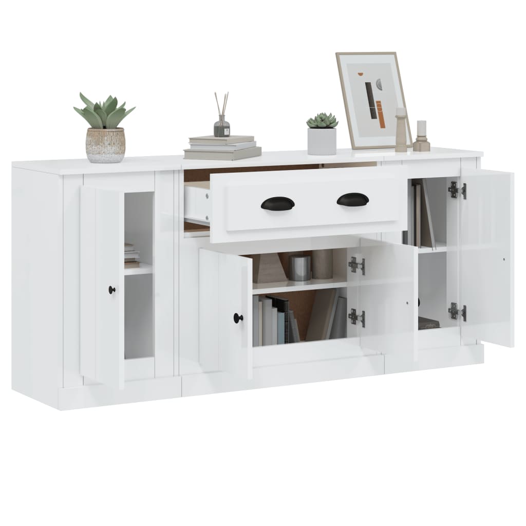 vidaXL Buffets 3 pcs Blanc brillant Bois d'ingénierie