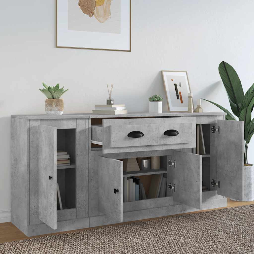 vidaXL Sideboards 3 Stk. Betongrau Holzwerkstoff