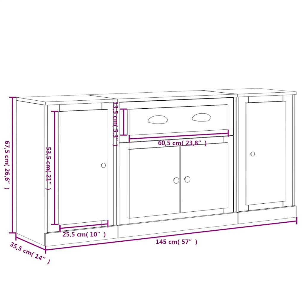 vidaXL Sideboards 3 Stk. Betongrau Holzwerkstoff