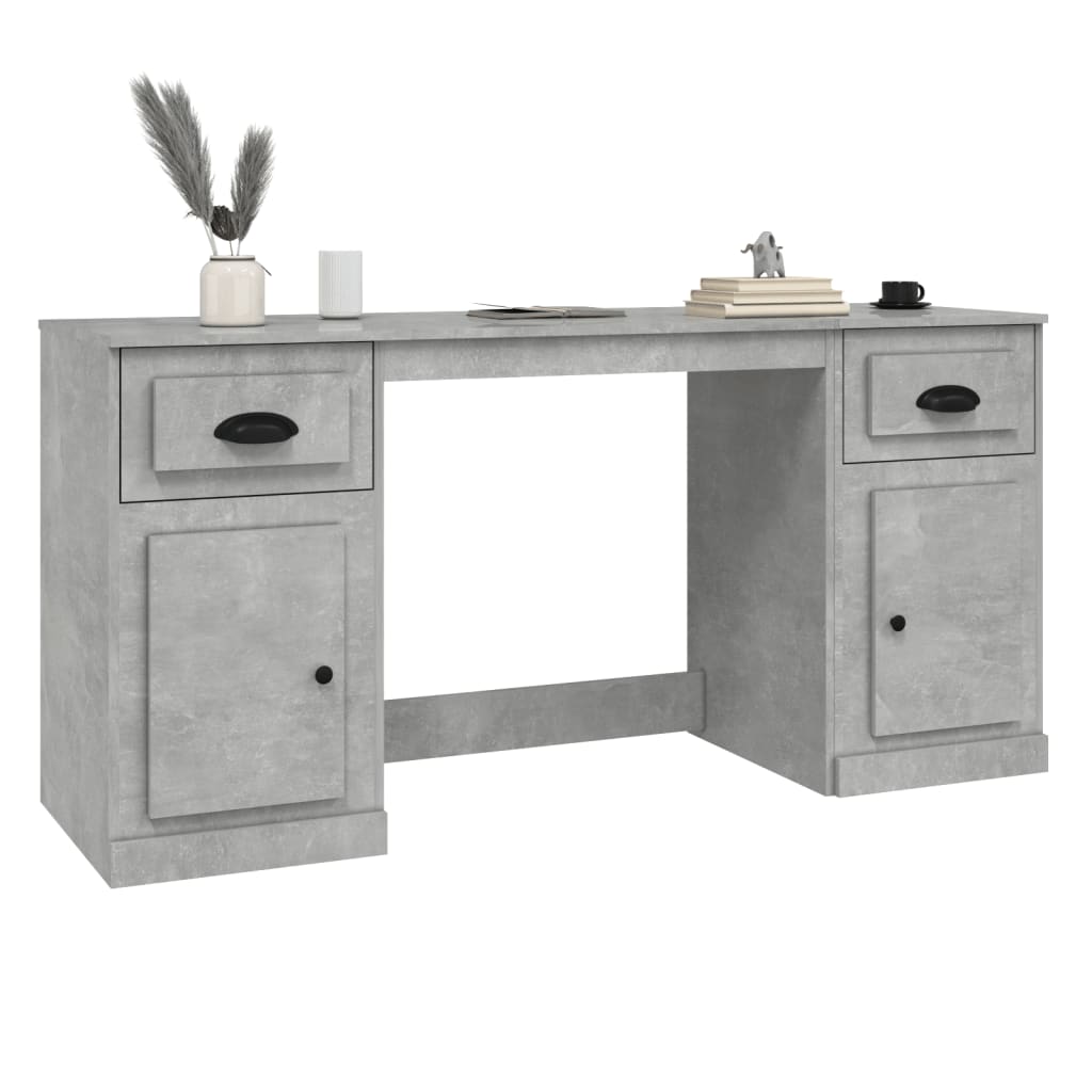 vidaXL Bureau avec rangement gris béton bois d'ingénierie
