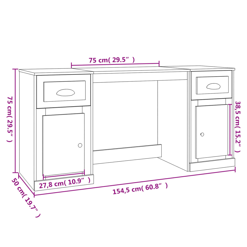 vidaXL Schreibtisch mit Stauraum Räuchereiche Holzwerkstoff