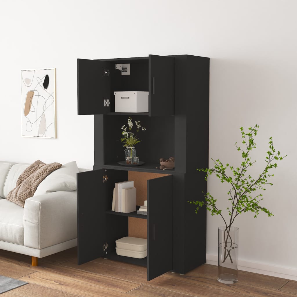 vidaXL Buffet haut noir en bois d'ingénierie
