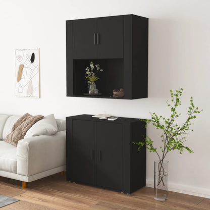 vidaXL Buffet haut noir en bois d'ingénierie