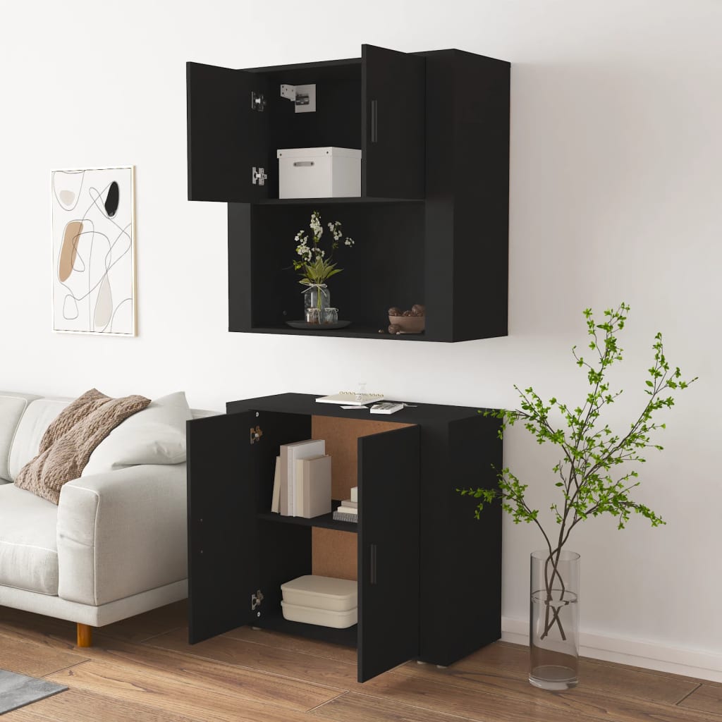 vidaXL Buffet haut noir en bois d'ingénierie