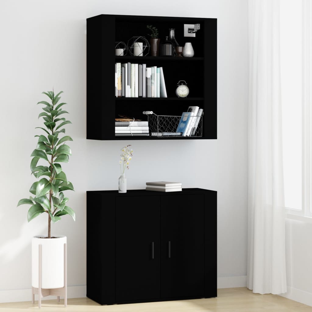 vidaXL Buffet haut noir en bois d'ingénierie
