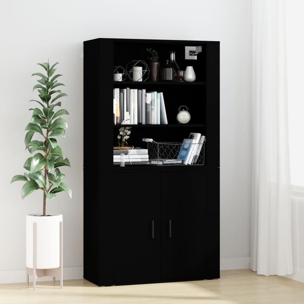 vidaXL Buffet haut noir en bois d'ingénierie