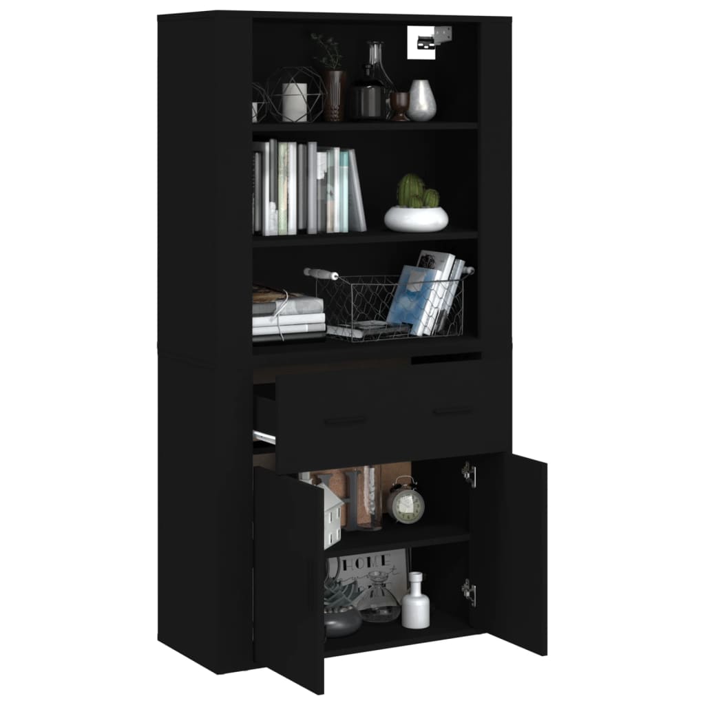 vidaXL Buffet haut noir en bois d'ingénierie