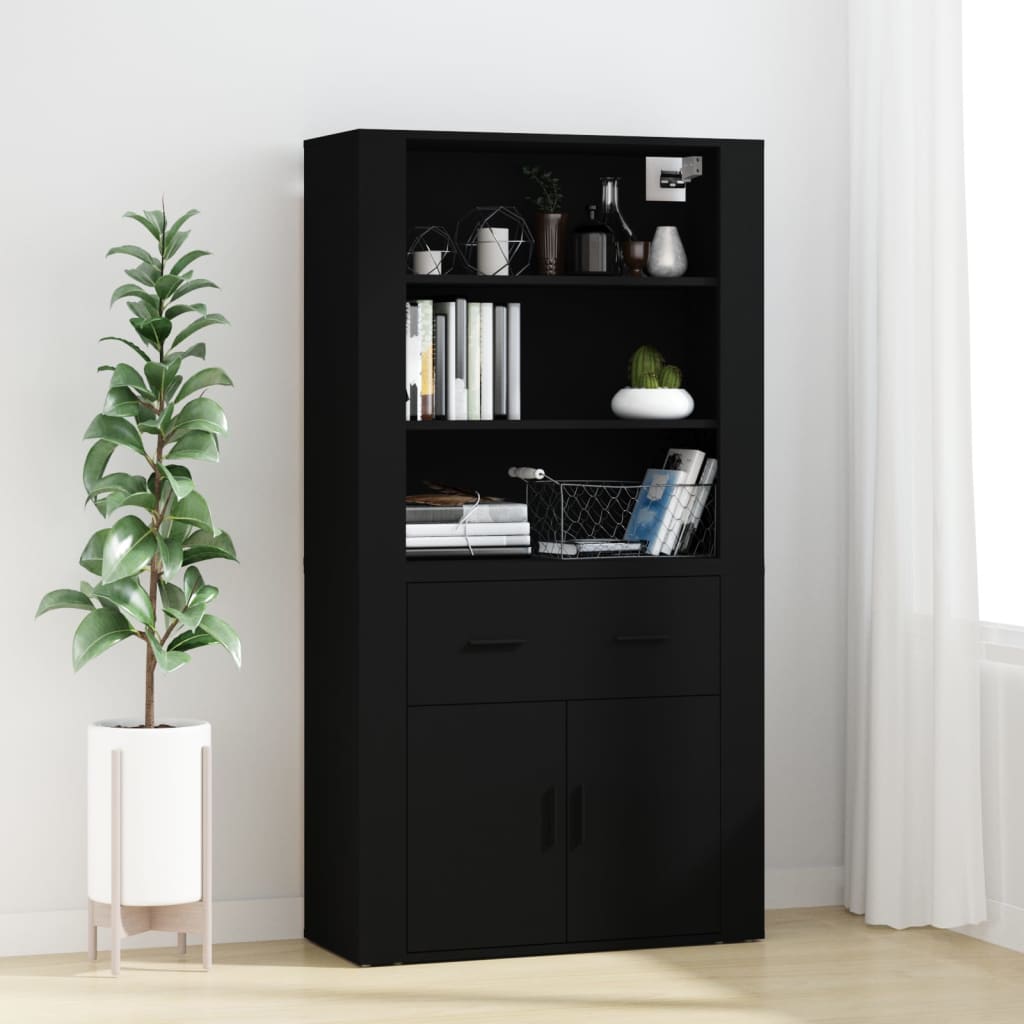 vidaXL Buffet haut noir en bois d'ingénierie