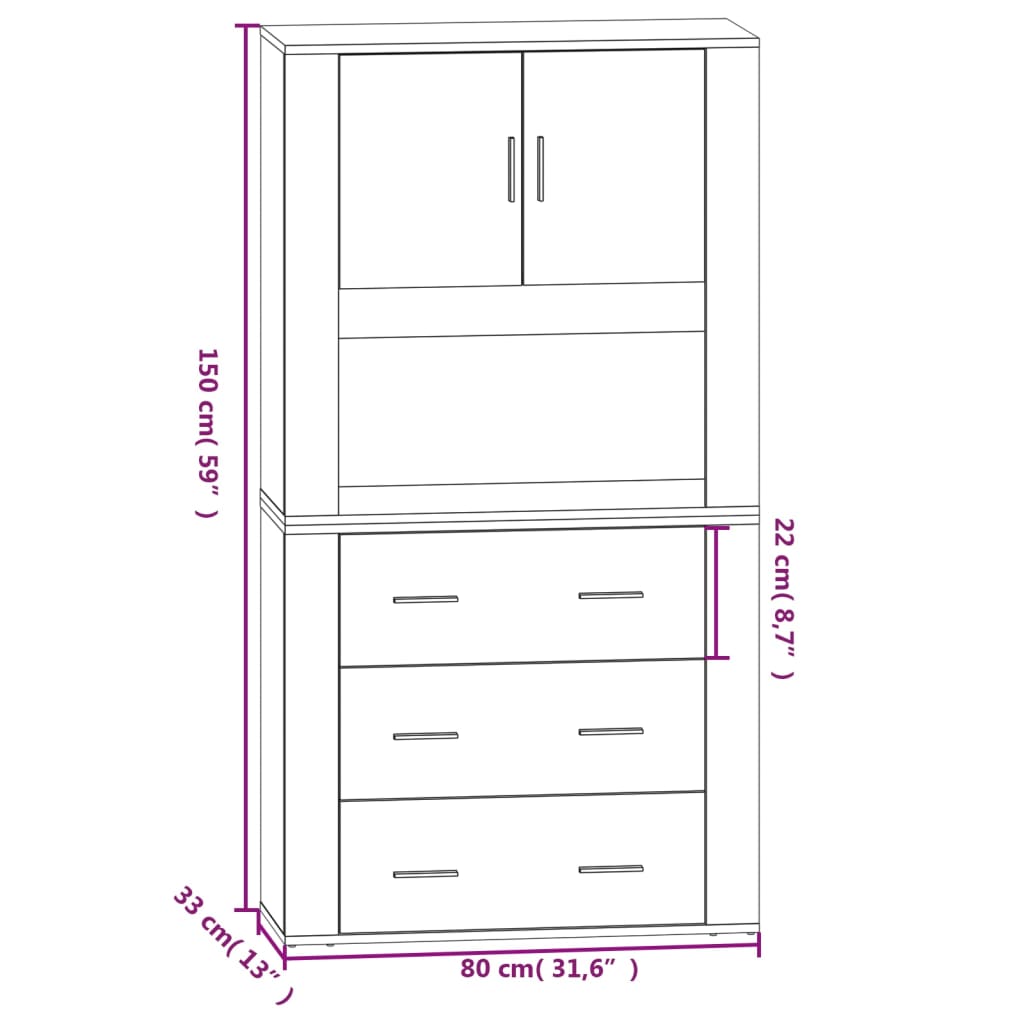 vidaXL Highboard en aggloméré coloris chêne Sonoma