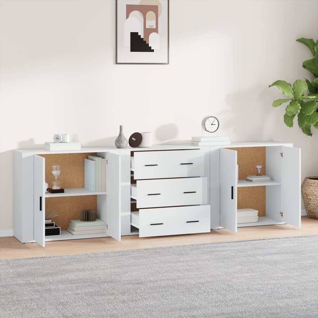 vidaXL Enfilades 3 pcs Blanc Bois d'ingénierie