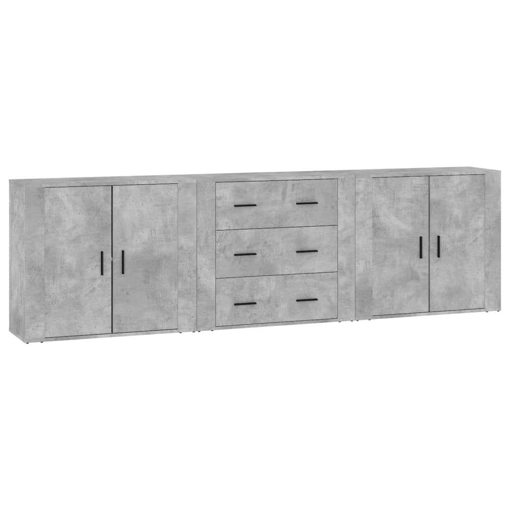 vidaXL Commodes 3 pcs Gris béton Bois d'ingénierie