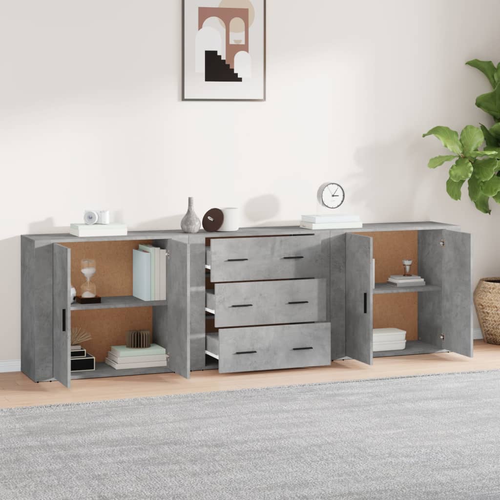 vidaXL Commodes 3 pcs Gris béton Bois d'ingénierie
