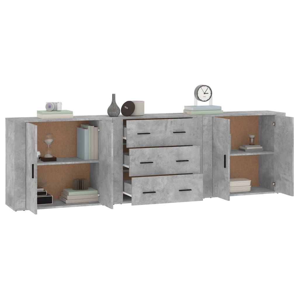 vidaXL Commodes 3 pcs Gris béton Bois d'ingénierie