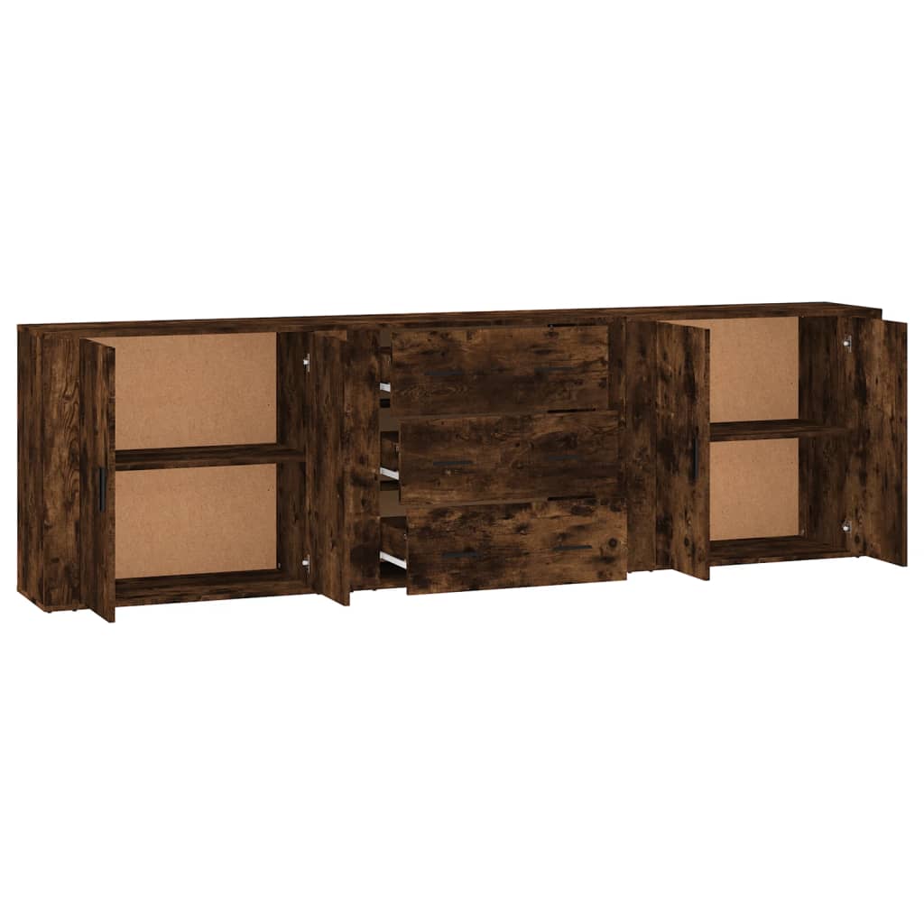 vidaXL Bahuts 3 pcs Chêne fumé en bois d'ingénierie