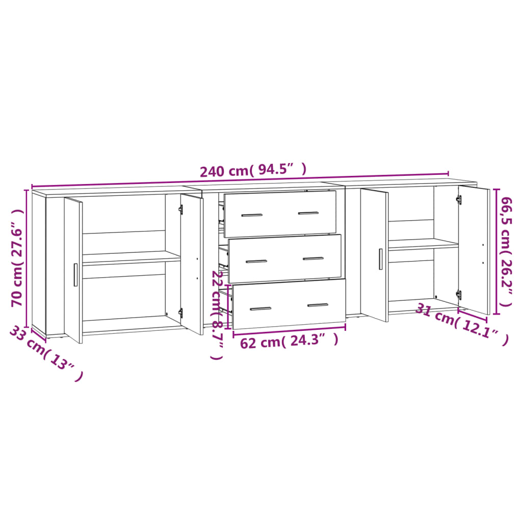 vidaXL Bahuts 3 pcs Chêne fumé en bois d'ingénierie