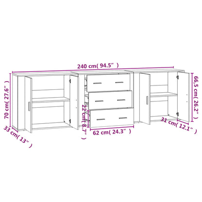 vidaXL Bahuts 3 pcs Chêne fumé en bois d'ingénierie