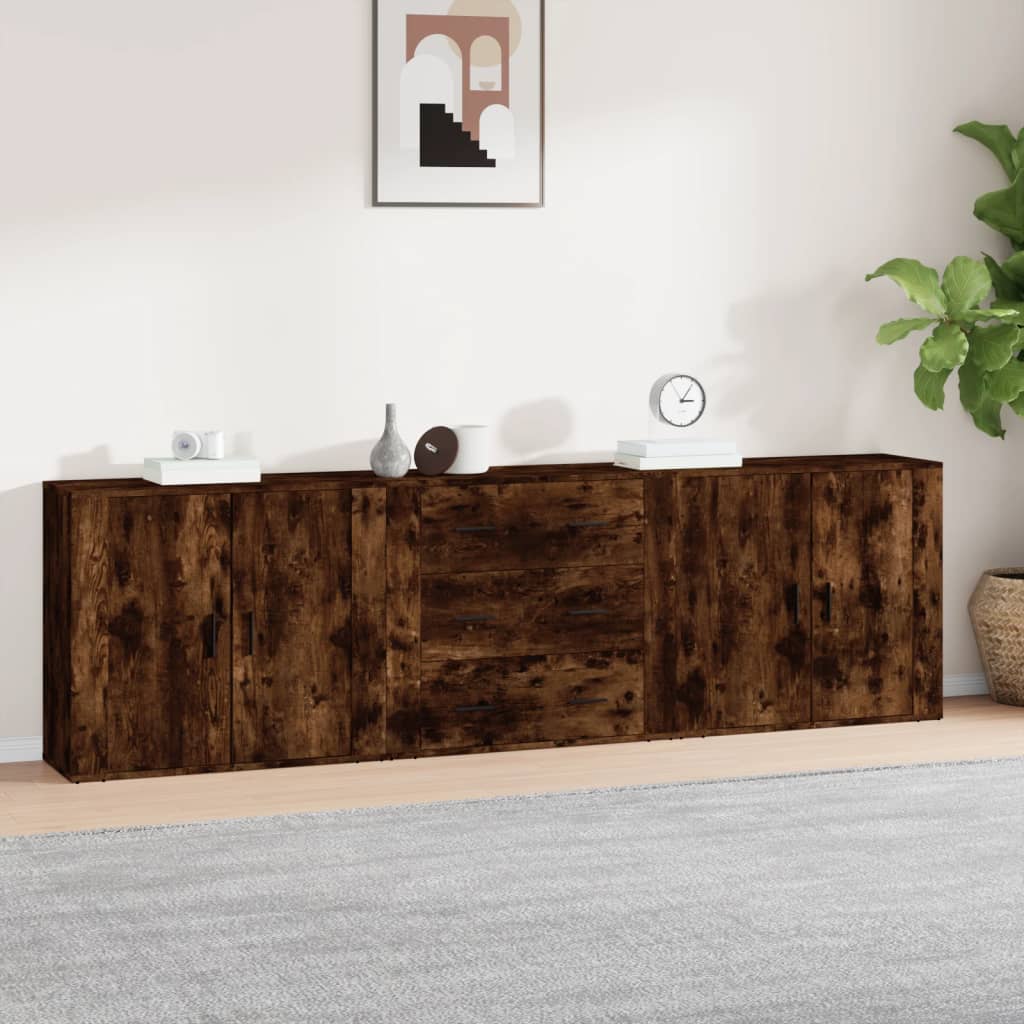 vidaXL Bahuts 3 pcs Chêne fumé en bois d'ingénierie