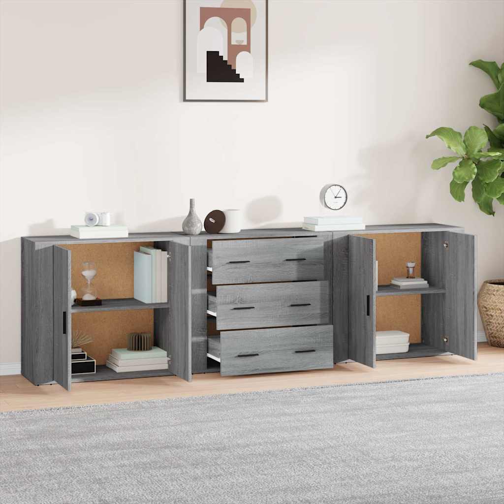 vidaXL Buffets 3 pcs. gris Sonoma bois d'ingénierie