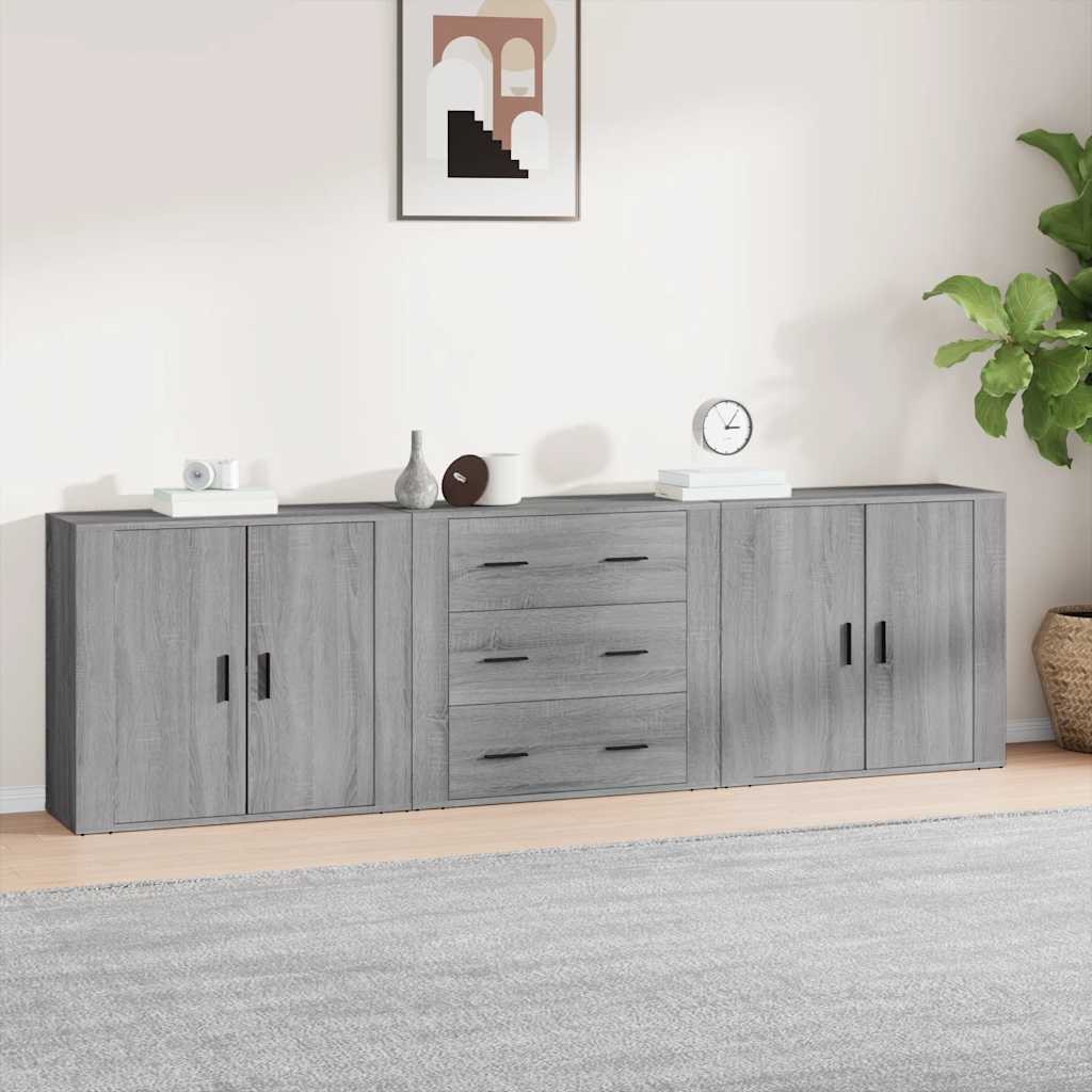 vidaXL Buffets 3 pcs. gris Sonoma bois d'ingénierie