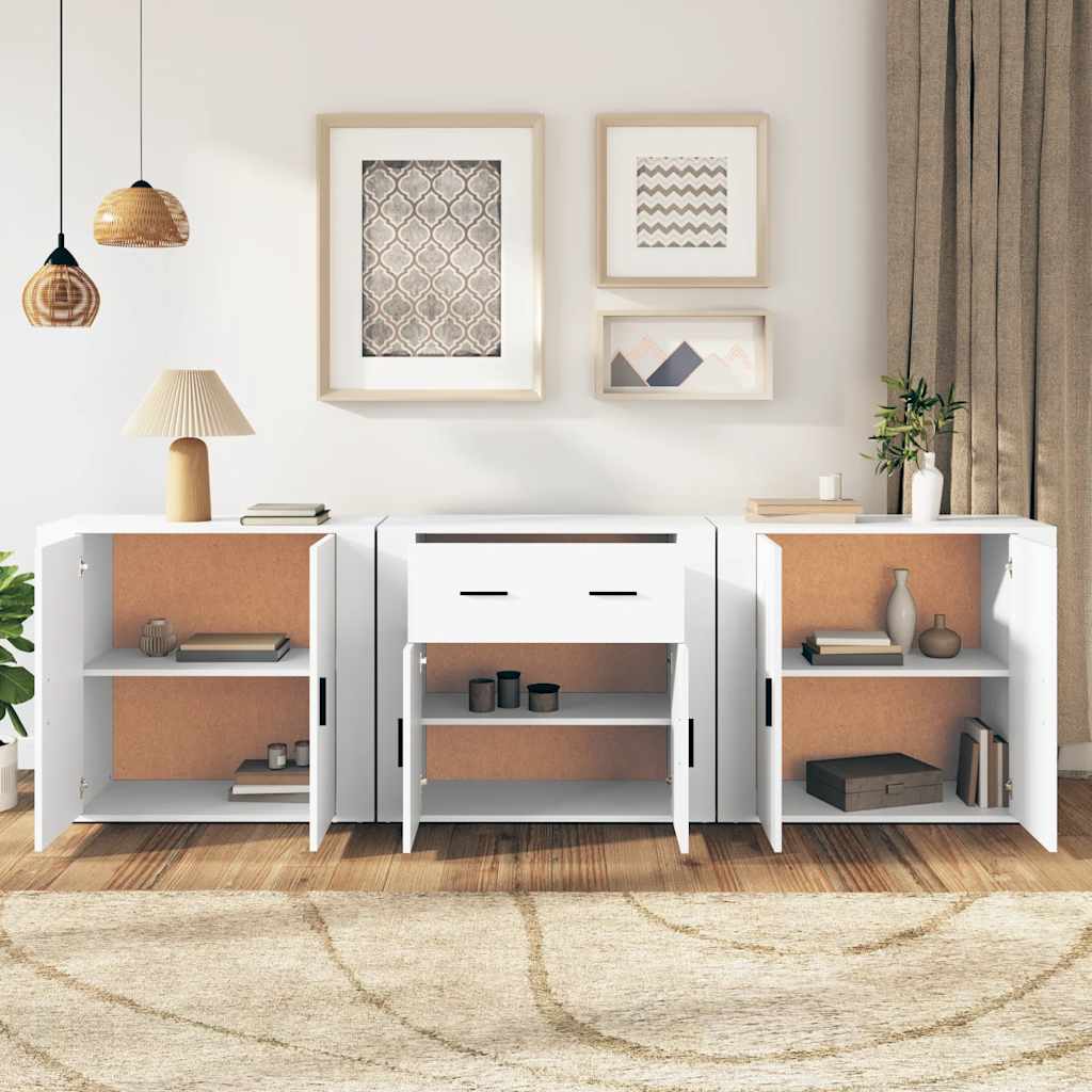vidaXL Enfilades 3 pcs Blanc Bois d'ingénierie