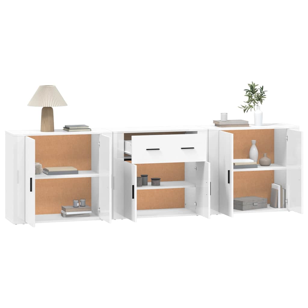 vidaXL Enfilades 3 pcs Blanc Bois d'ingénierie
