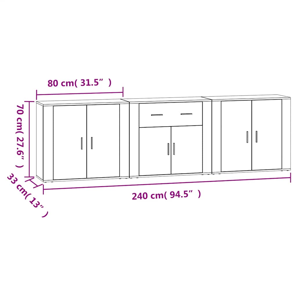vidaXL Enfilades 3 pcs Blanc Bois d'ingénierie
