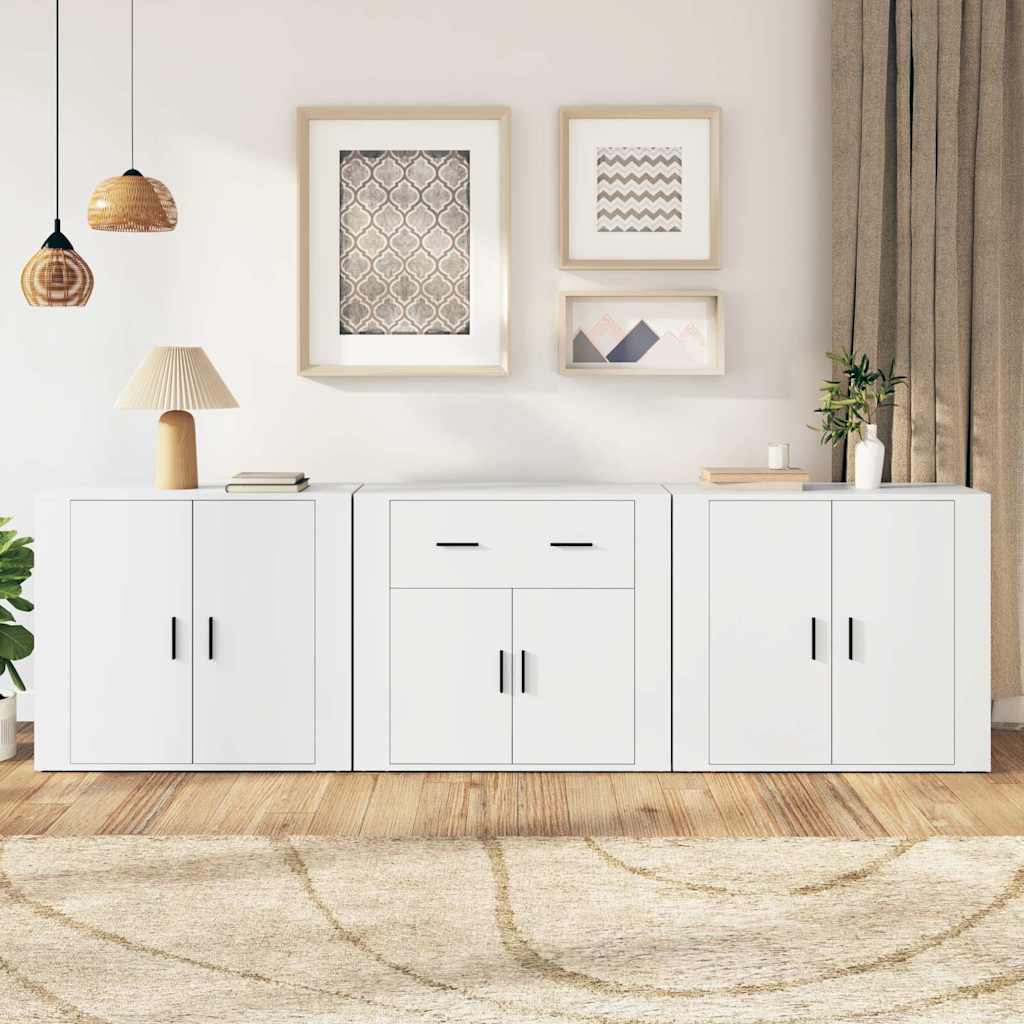 vidaXL Enfilades 3 pcs Blanc Bois d'ingénierie