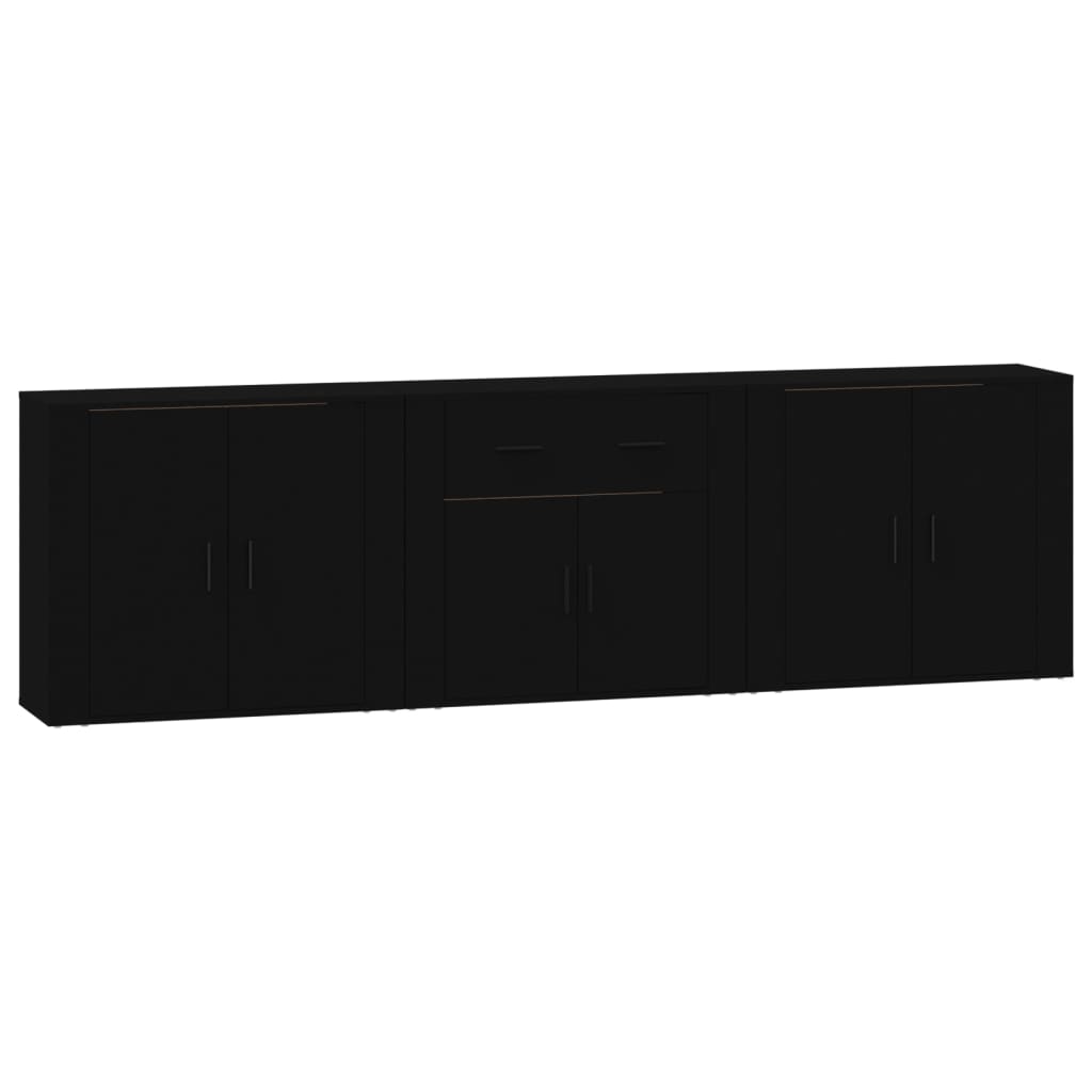 vidaXL Commodes 3 pcs Noir Bois d'ingénierie