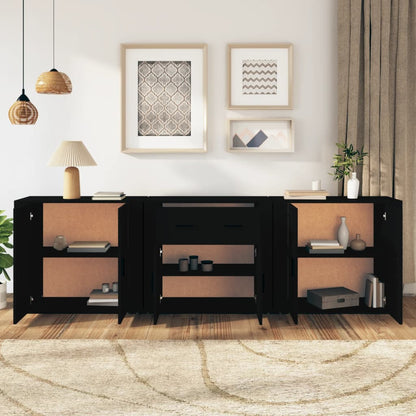 vidaXL Commodes 3 pcs Noir Bois d'ingénierie